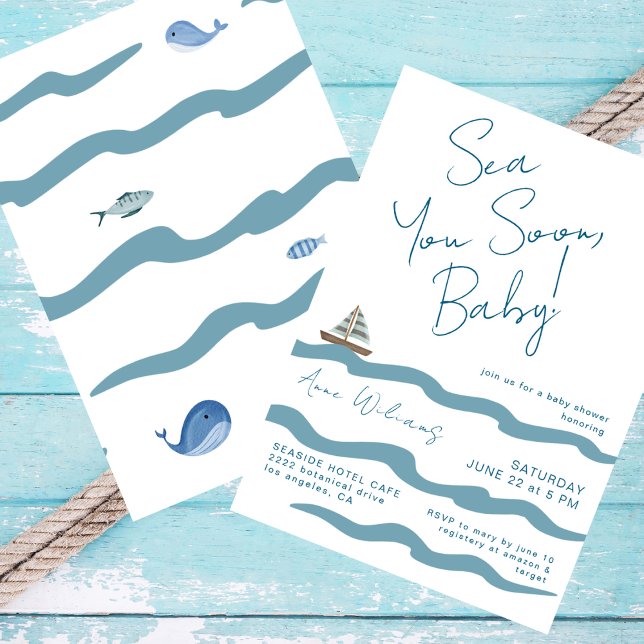 Invitación Sea You Soon Baby Nautical Waves Blue Boy Shower (Subido por el creador)
