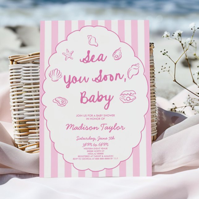 Invitación Sea You Soon, Baby Seashell Coastal Baby Shower (Subido por el creador)