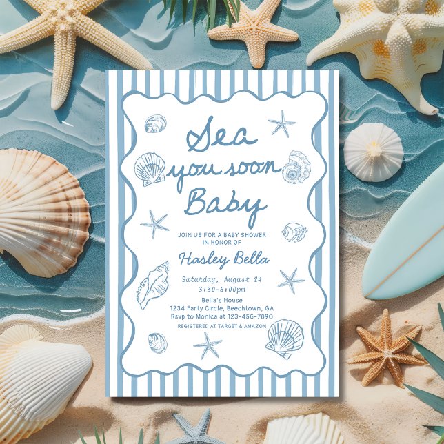 Invitación Sea You Soon Baby Seashell Coastal Baby Shower (Subido por el creador)
