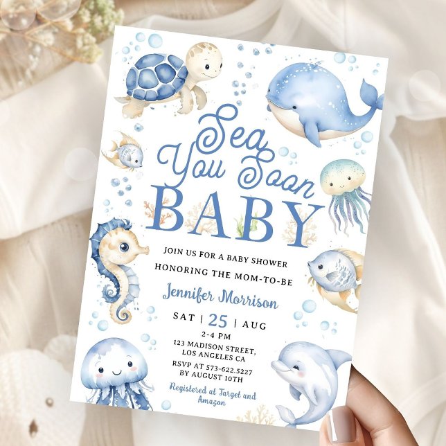 Invitación Sea You Soon Baby Shower Boy Blue Ocean   (Subido por el creador)