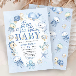 Invitación Sea You Soon Baby Shower Boy Blue Ocean Animals