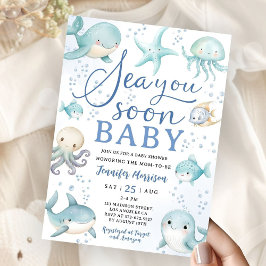 Invitación Sea You Soon Baby Shower Boy Dusty Blue Ocean