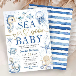 Invitación Sea You Soon Baby Shower Boy Navy Blue Ocean