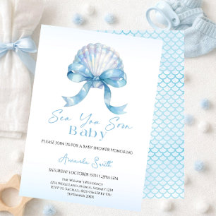 Invitación Sea You Soon baby shower con conchas marinas
