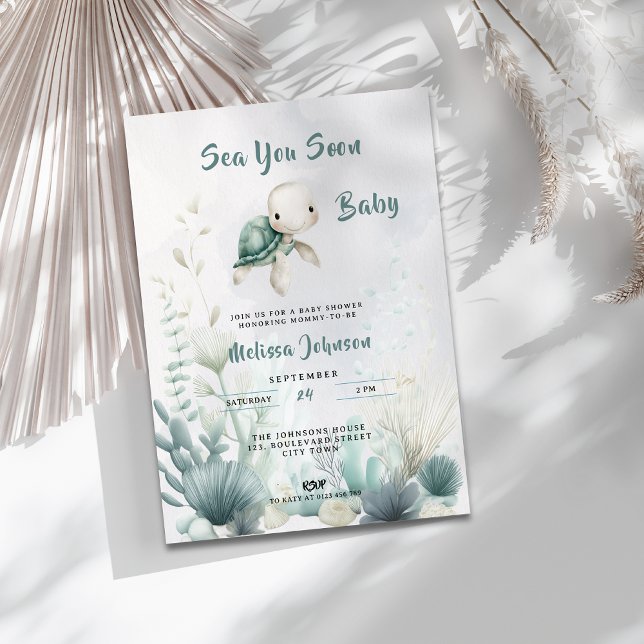 Invitación Sea You Soon Baby Shower Gender Neutral Invitation (Sea You Soon Undersea Turtle Baby Shower Invitation.)