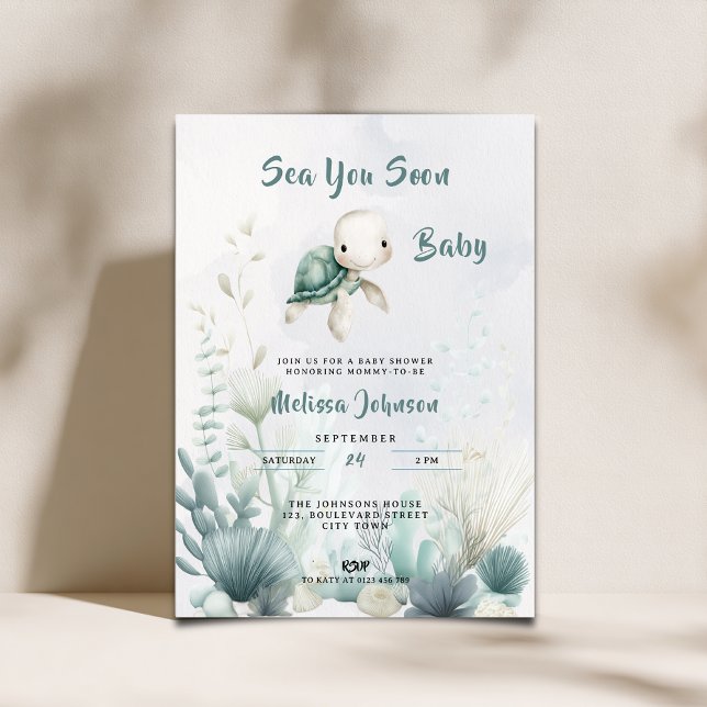 Invitación Sea You Soon Baby Shower Gender Neutral Invitation (Sea You Soon Undersea Turtle Baby Shower Invitation.)