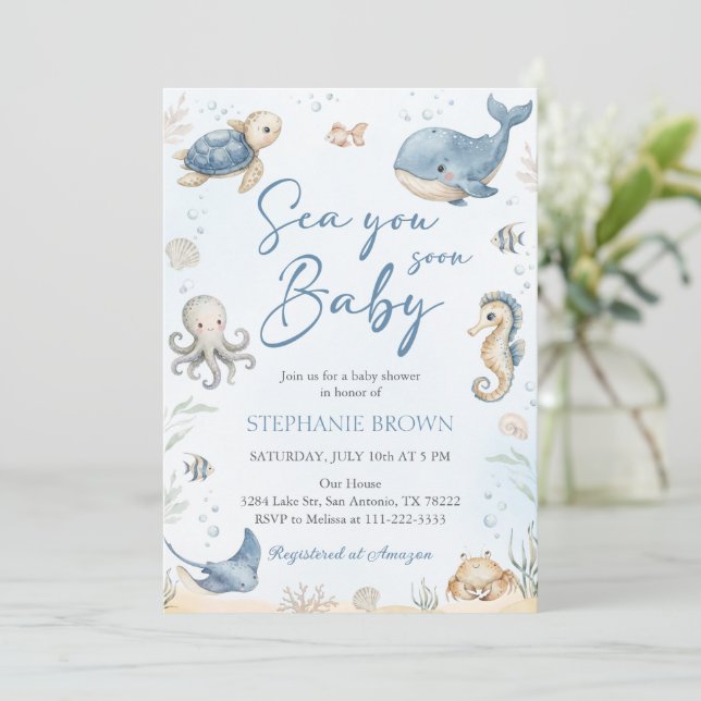 Invitación Sea You Soon Baby Shower Invitation (Anverso de pie)