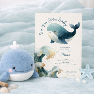 Invitación Sea You Soon Ballena Océano Baby Shower Marfil