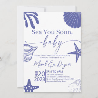 Invitación Sea You Soon Blue Scallop Shell Boy Baby Shower