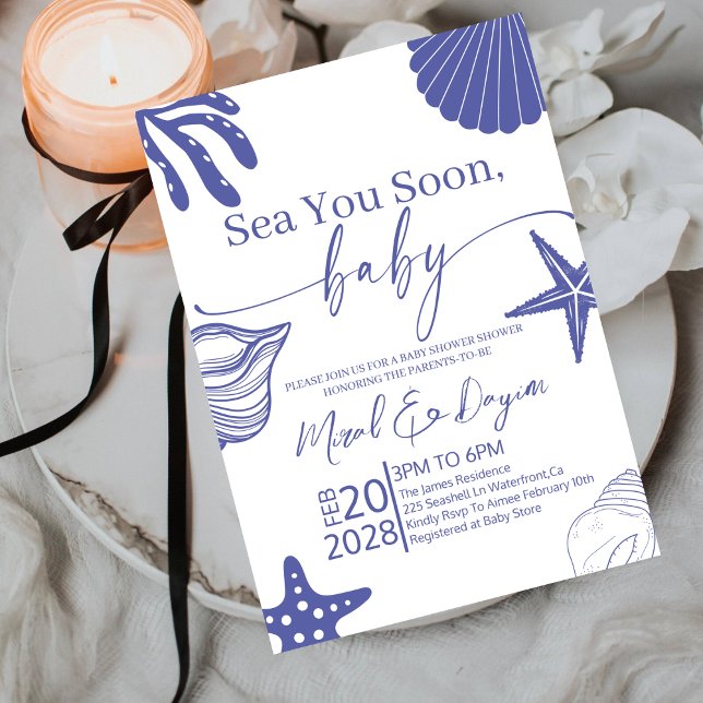 Invitación Sea You Soon Blue Scallop Shell Boy Baby Shower  (Subido por el creador)