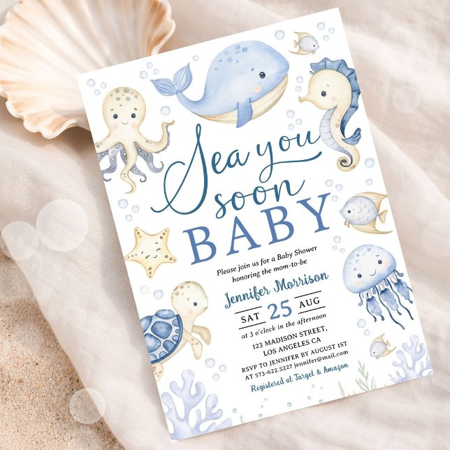 Invitación Sea You Soon Boy Baby Shower Blue Ocean (Subido por el creador)