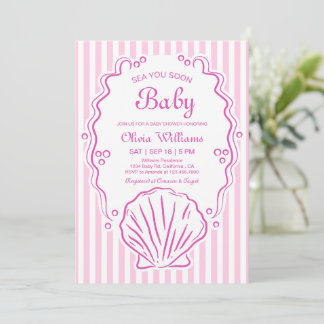 Invitación Sea You Soon, Chica de Concha Dibujada a Mano Baby