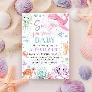 Invitación Sea You Soon Cute Ocean Animals Baby Shower