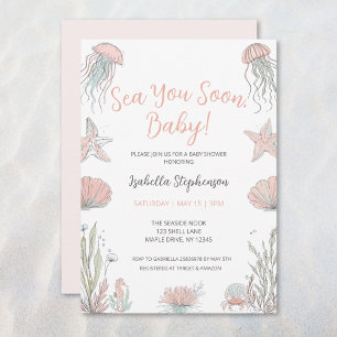 Invitación Sea You Soon Fiesta de Bebé Costera Dibujada a Man