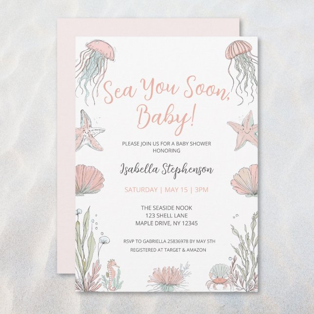 Invitación Sea You Soon Fiesta de Bebé Costera Dibujada a Man (Subido por el creador)
