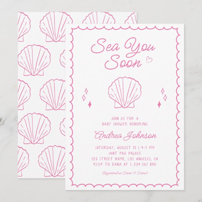 Invitación Sea You soon Mane Drake Ocean Seashell Baby Shower (Anverso / Reverso)