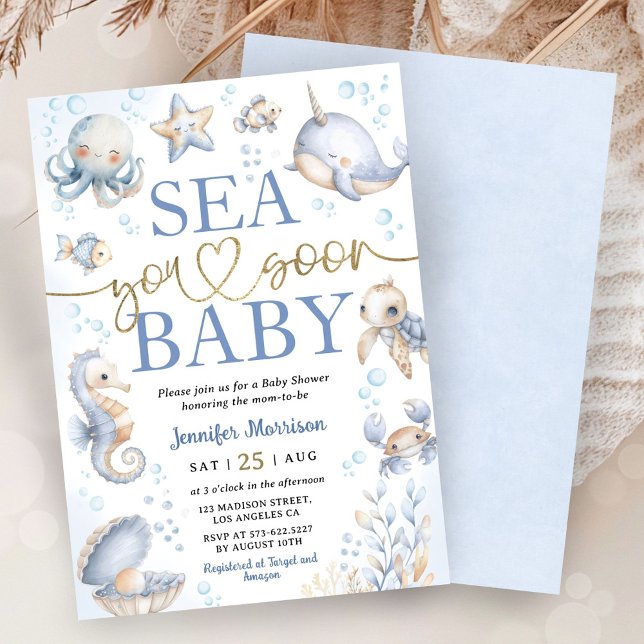 Invitación Sea You Soon Modern Boy Sea Ocean Baby Shower (Subido por el creador)