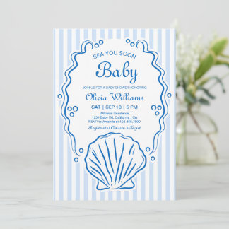 Invitación Sea You Soon, Niño de Conchas Dibujadas a Mano Bab
