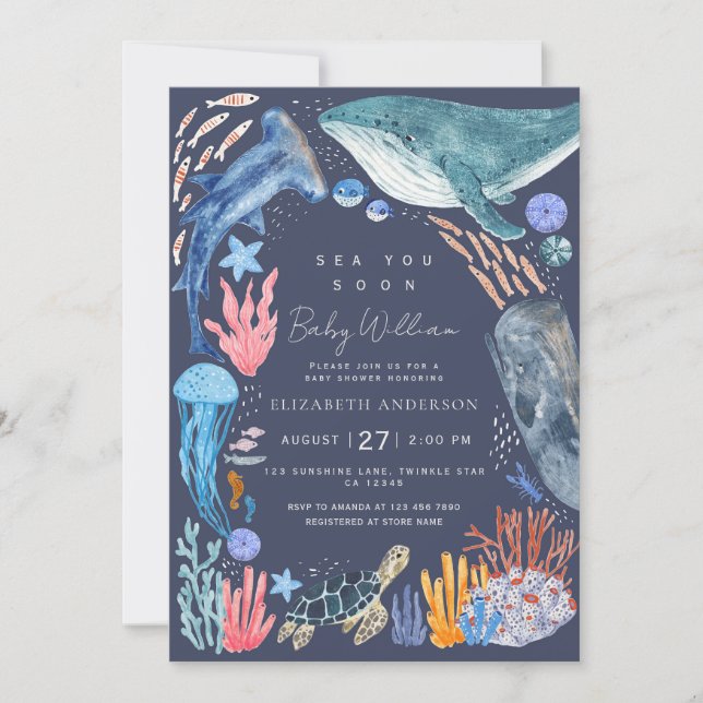 Invitación Sea You Soon Ocean Animals Boy Baby Shower (Anverso)