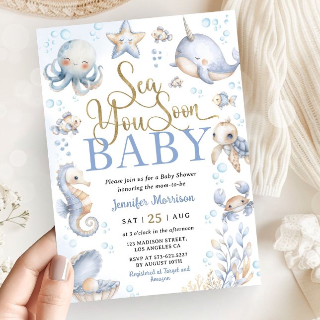 Invitación Sea You Soon Ocean Animals Boy Baby Shower (Subido por el creador)