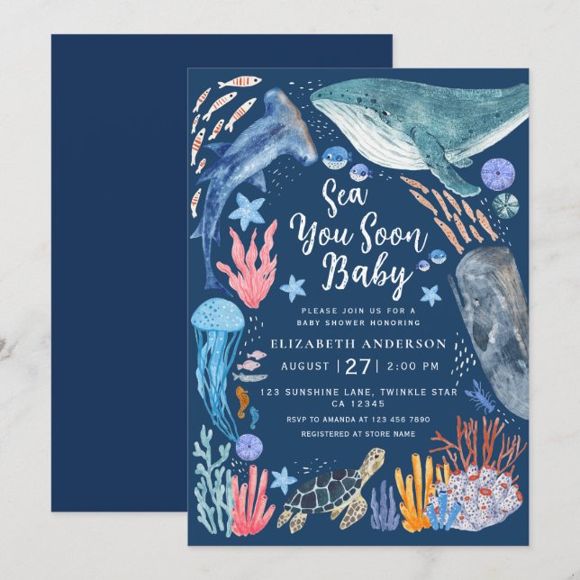 Invitación Sea You Soon Ocean Animals Boy Baby Shower Invitat (Anverso / Reverso)