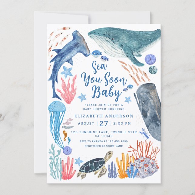 Invitación Sea You Soon Ocean Animals Boy Baby Shower Invitat (Anverso)