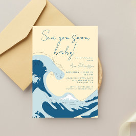 Invitación Sea You Soon Ocean Wave Blue Boy Baby Shower