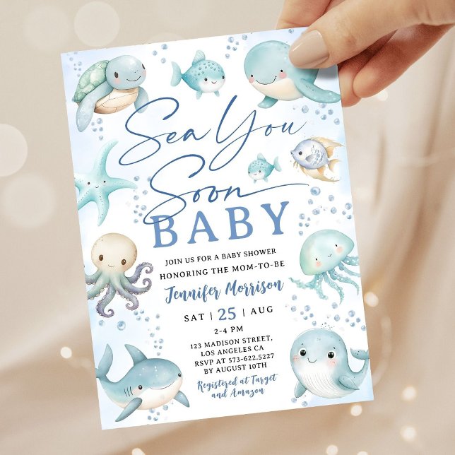 Invitación Sea You Soon Ocean Whale Boy Baby Shower (Subido por el creador)