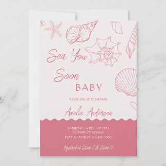 Invitación Sea You Soon Pink Seashells Coastal Baby Shower