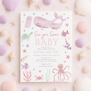 Invitación Sea You Soon Rosa Bajo el Mar Baby Shower