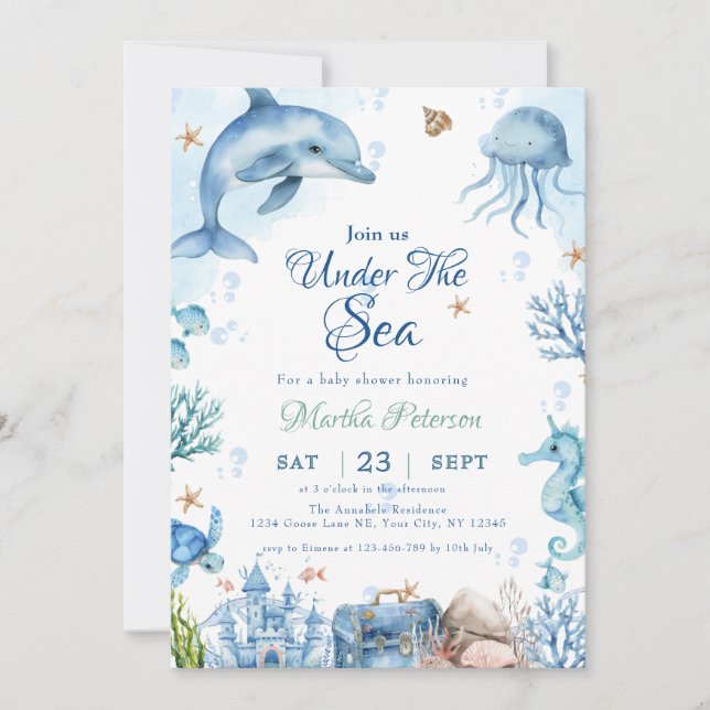 Invitación Sea You Soon Seashell Baby Shower (Anverso)