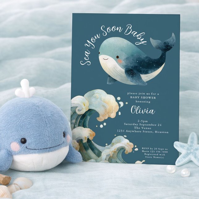 Invitación Sea You Soon Whale Ocean Turquoise Baby Shower (Subido por el creador)