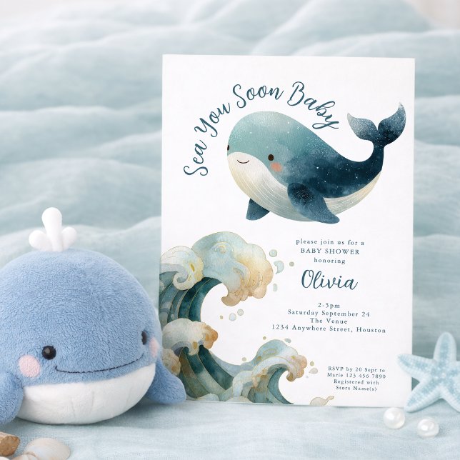 Invitación Sea You Soon Whale Ocean White Baby Shower (Subido por el creador)