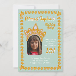 Invitación Seafoam Aqua Princess Crown Floral Photo Birthday