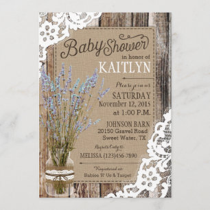 Invitación Seafoam Lavender Wood Lace Rustic Baby Shower