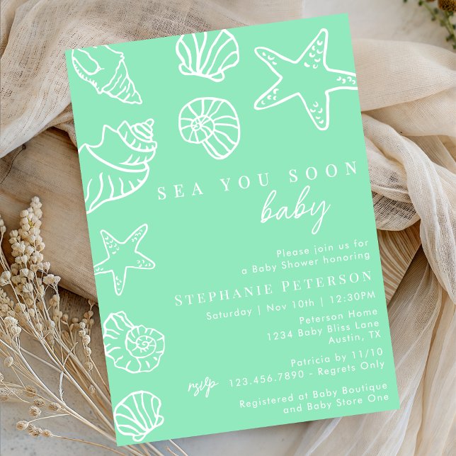Invitación Seafoam Sea You Pronto Coastal Beach Baby Shower (Subido por el creador)
