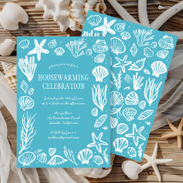 Invitación Seafoam Seashells PARTIDA DE CALENTAMIENTO DE VIVI