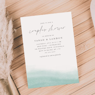 Invitación Seaglass Tides Coastal Acuarela Parejas Ducha