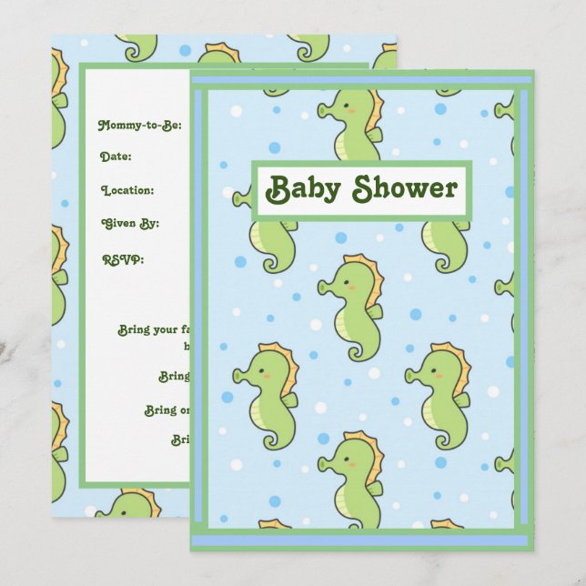 Invitación Seahorse Baby Shower (Anverso / Reverso)