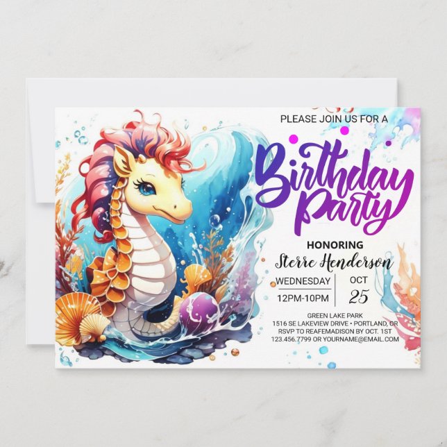 Invitación Seahorse Haven Oceanic Birthday (Anverso)