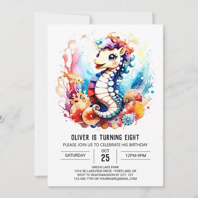 Invitación Seahorse Serenade Oceanic Birthday (Anverso)