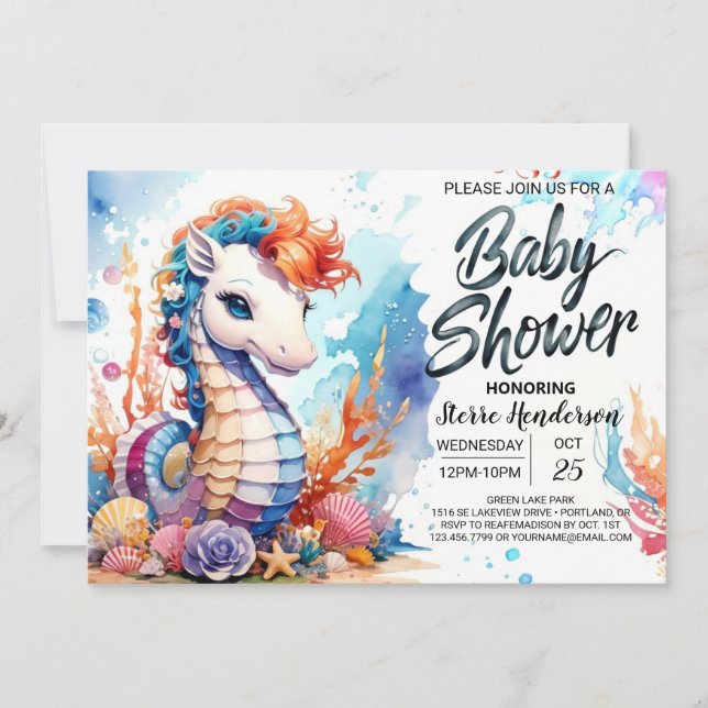 Invitación Seahorse Serenade Sea Baby Shower (Anverso)