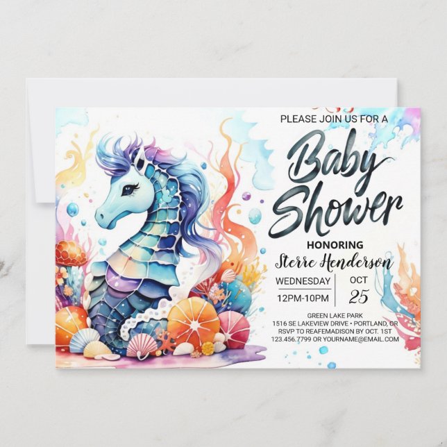 Invitación Seahorse Serenity Marine Life Baby Shower (Anverso)