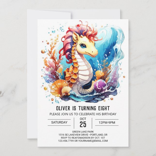 Invitación Seahorse Serenity Nautical Birthday (Anverso)