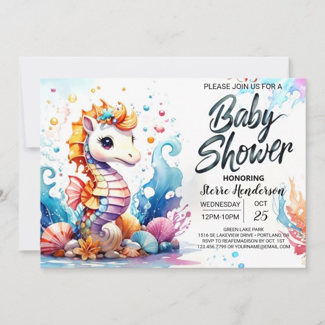 Invitación Seahorse Splash Oceanic Baby Shower (Anverso)