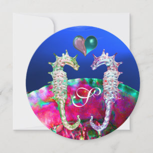 INVITACIÓN SEAHORSOS EN LOVE BEACH WEDDING MONOGRAM