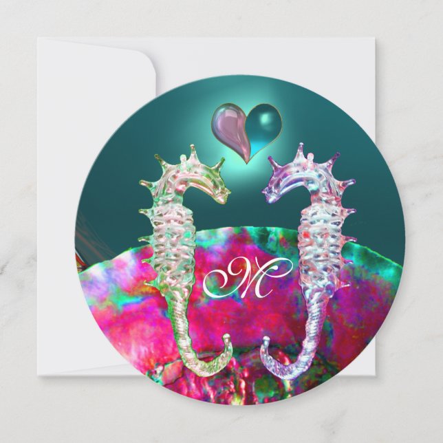 INVITACIÓN SEAHORSOS EN LOVE BEACH WEDDING MONOGRAM (Anverso)
