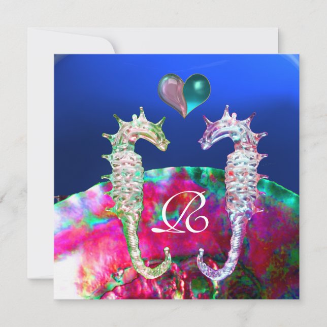 INVITACIÓN SEAHORSOS EN LOVE BEACH WEDDING MONOGRAM (Anverso)
