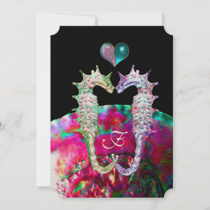 INVITACIÓN SEAHORSOS EN LOVE DAMASK BEACH WEDDING MONOGRAM