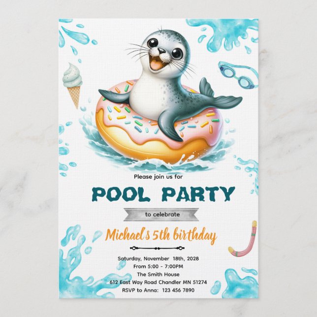 Invitación Seal pool party invitation (Anverso)